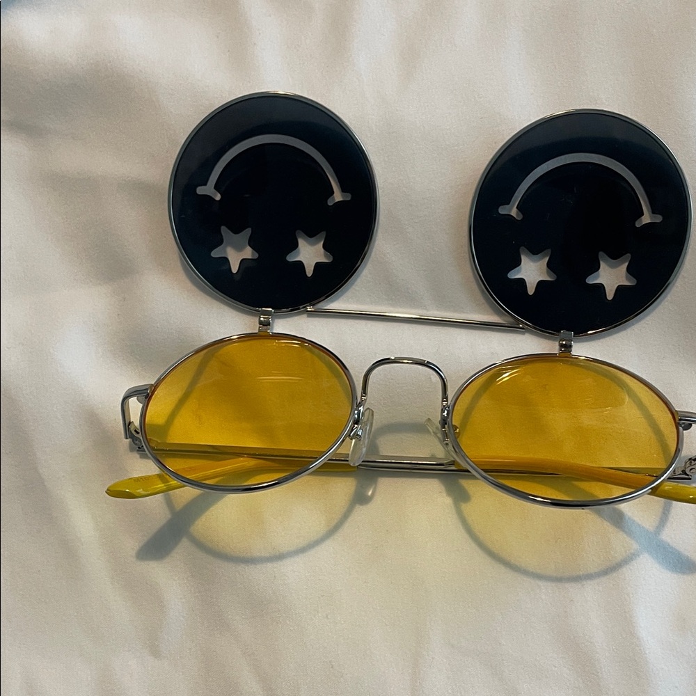 Yellow Lens Sunglasses with Star Flip-Up Covers, 90s